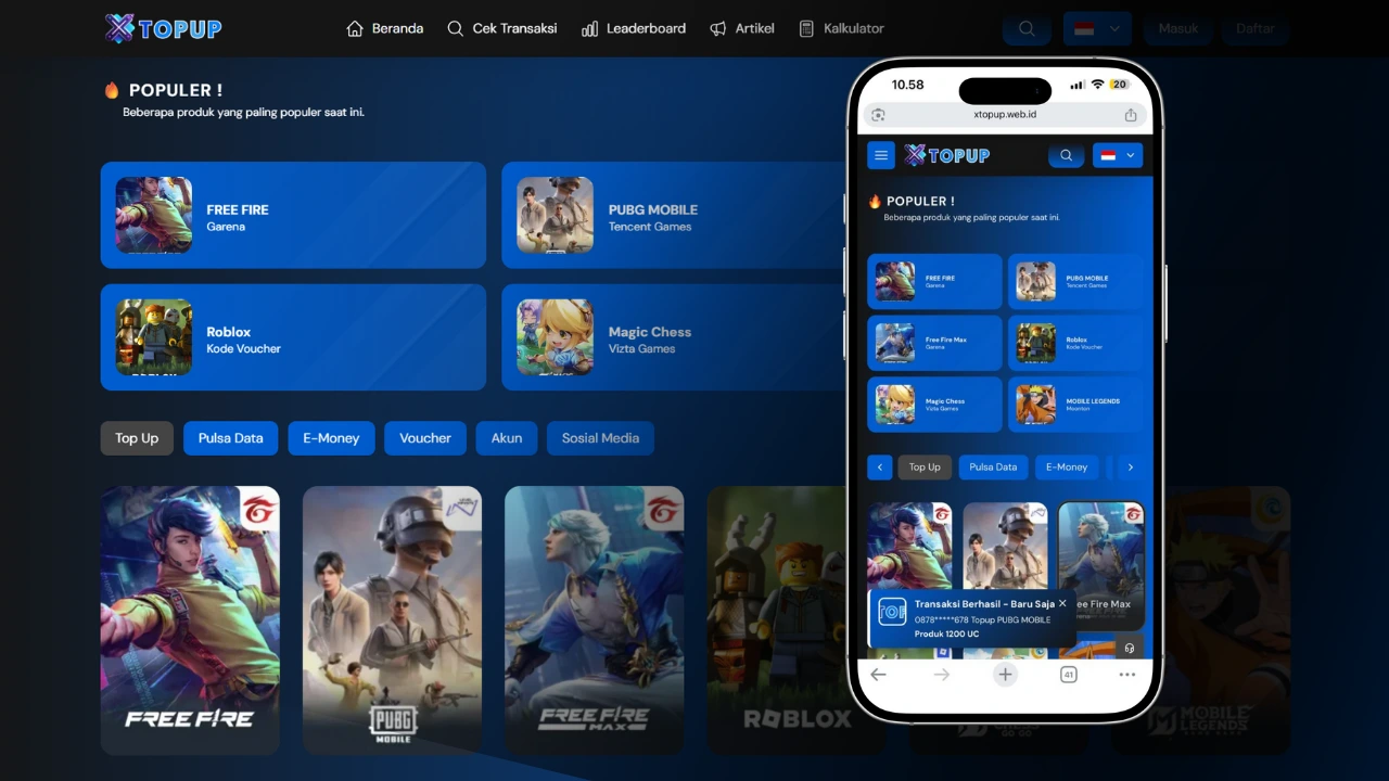XTOPUP Template Website Topup Game Online PPOB Sistem Otomatis dan Manual